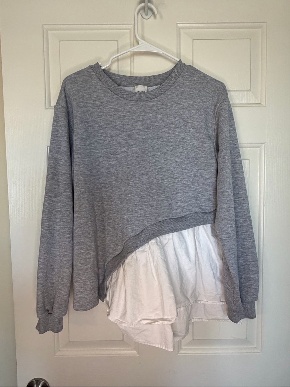 Maeve by Anthropologie Asymmetrical Twofer Sweatshirt Grey White Ruffle Hem - XS